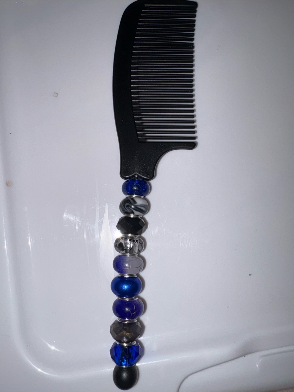 Beaded Handle Men's Pocket Comb - Black with Blue Beads